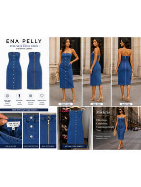 ENA PELLY Strapless Denim Midi Dress Blue AU8 US4 NWOT